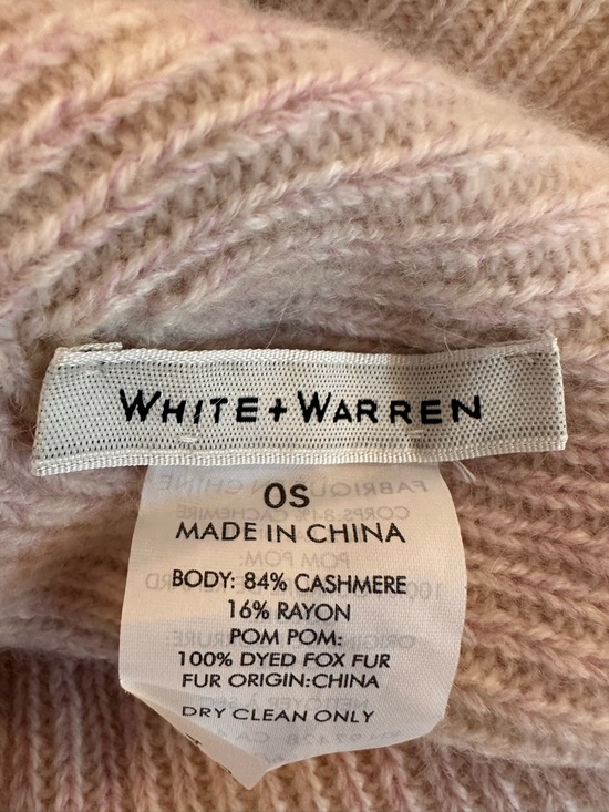 $165 White + Warren Cashmere Blend Fox Fur Pom Knit Beanie Light Blush one size main image 3